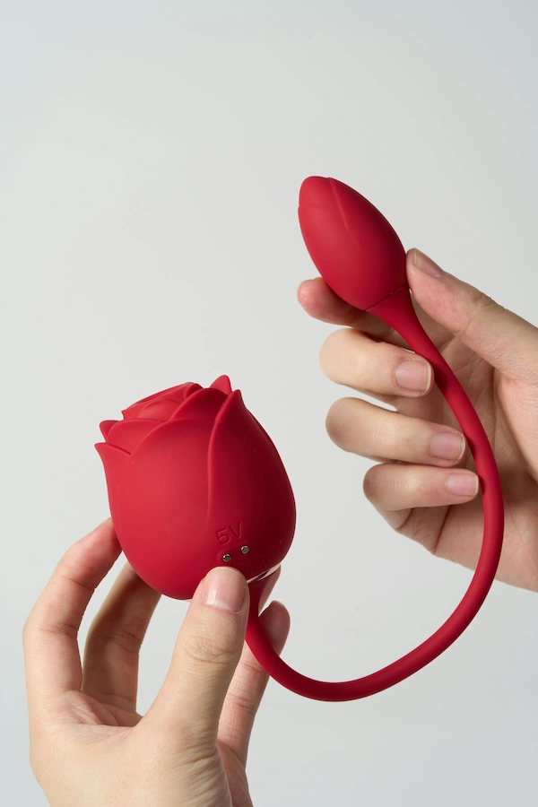 A red toy held by 2 hands